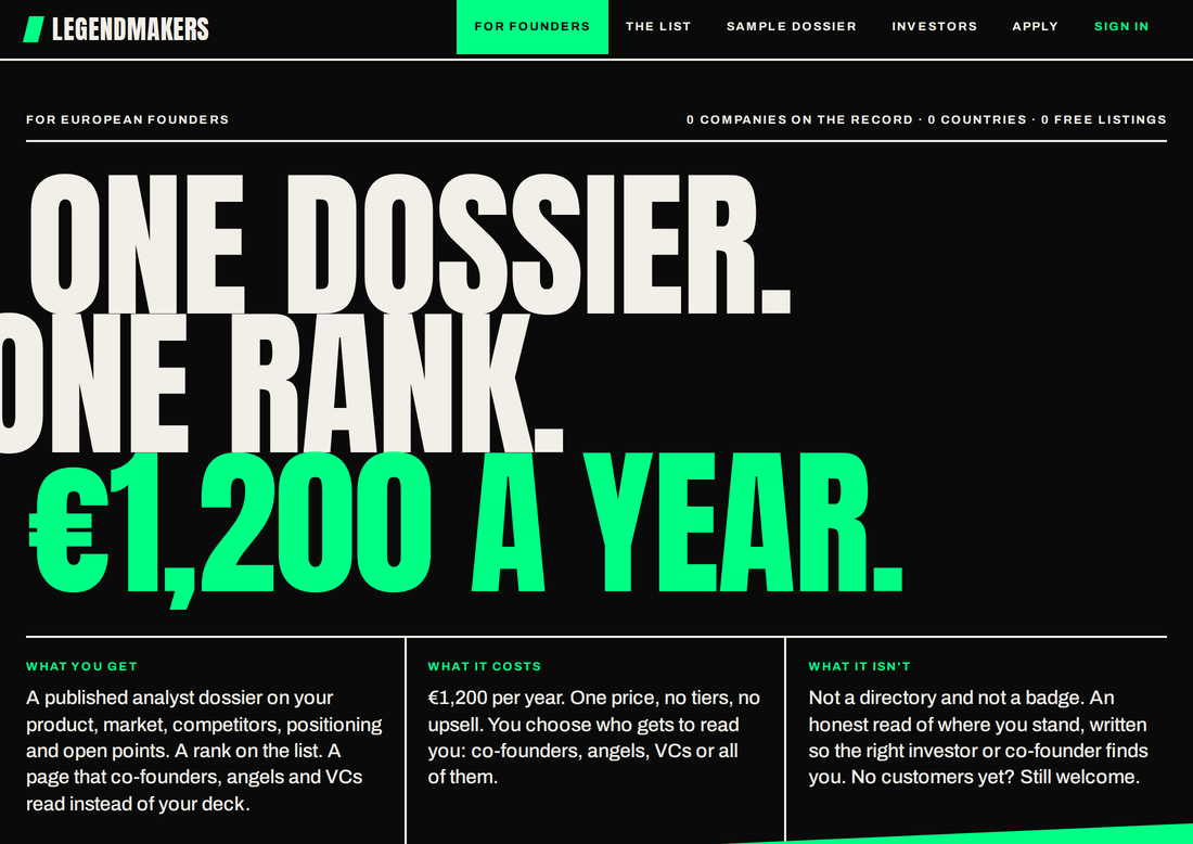 Legendmakers analyst dossiers for European startups